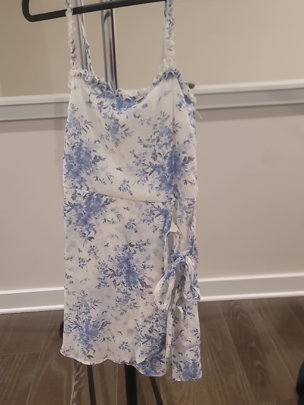 mi ami White Dress with Blue Floral Print